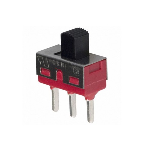 Slide switch SPDT, through hole 3-pin, 120VAC/28VDC 6A contact rating, 5.08mm actuator,ON/OFF/ON function, -30C to +65C operating temperature range