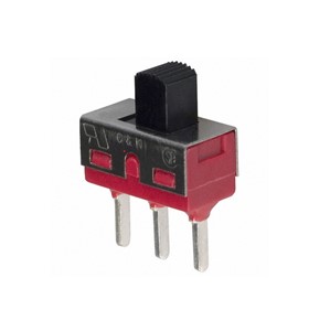Slide switch SPDT, through hole 3-pin, 120VAC/28VDC 6A contact rating, 5.08mm actuator,ON/OFF/ON function, -30C to +65C operating temperature range