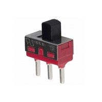 Slide switch SPDT, through hole 3-pin, 120VAC/28VDC 6A contact rating, 5.08mm actuator,ON/OFF/ON function, -30C to +65C operating temperature range