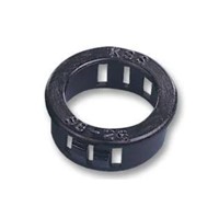 Standard insulating bush, black heat stabilised nylon 6/6, UL94V2, 12.7mm panel hole diameter(3.1mm panel thickness), 9.5mm cable diameter, 10.3mm overall length, locking
