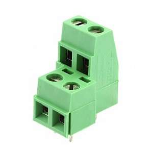 4-Way (2 x 2) Wire to board stacked terminal block, 90 degree wire entry angle, 300VAC, 13.5A,3.5mm pitch, PA66 green UL94V-0 housing