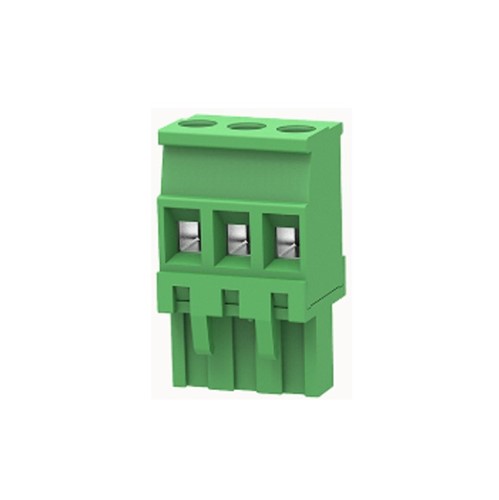 3-Way Pluggable terminal block, 5.08mm pin pitch, vertical mount, screw connection, M3 screwthread, 15A 300V rated (UL), 12-28AWG wire gauge range, polyamide PA66 green insulator UL94V-0,CSA/UL/VDE safety approvals
