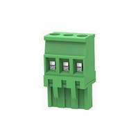 3-Way Pluggable terminal block, 5.08mm pin pitch, vertical mount, screw connection, M3 screwthread, 15A 300V rated (UL), 12-28AWG wire gauge range, polyamide PA66 green insulator UL94V-0,CSA/UL/VDE safety approvals