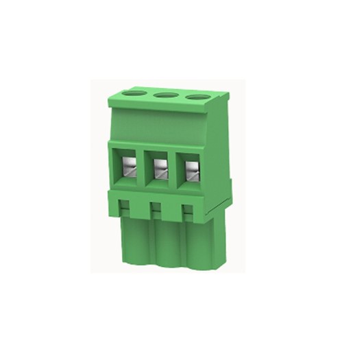3-Way Pluggable terminal block, 5.08mm pin pitch, vertical mount, screw connection, M3 screwthread, 15A 300V rated (UL), 12-28AWG wire gauge range, polyamide PA66 green insulator UL94V-0,CSA/UL/VDE safety approvals