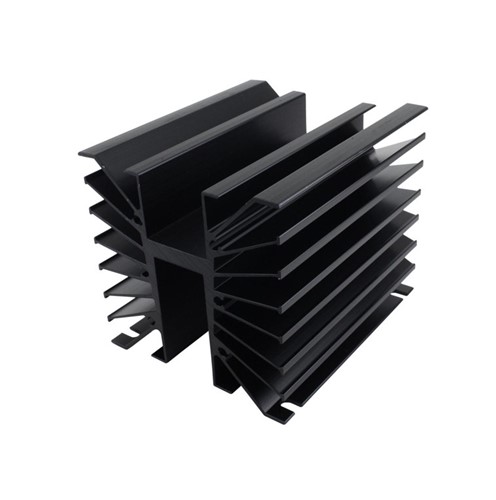 High-power extruded finned heat sink, stud mount, black anodised aluminium alloy, 127mm x 127mm x152.4mm, 1.25&quot; hex style type