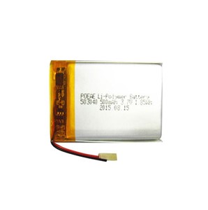 3.7V 500mAh 1.85Wh Li-ion prismatic battery, 35.5mm x 25mm x 6mm, PCM protection circuit, 1Cmaximum charge current, 2C maximum discharge current, 4.5A pulse current (50ms), 50mm wireassembly with 2-pin JST connector, as per revision A0 specifications