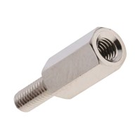 M3 x M3 Male/Female stud standoff, 10mm body height, 8mm stud, nickel plated brass, hex bodyshape