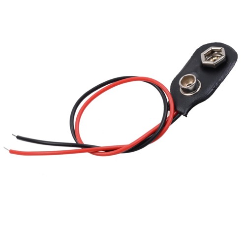 9V Battery clip, 200mm flying lead (black/red), 6.35mm stripped and tinned, as per approveddrawings and specifications