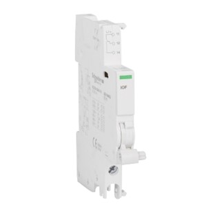 Acti9 Auxilliary contact, 1 C/O, 6A @ 240VAC, 6A @ 12VDC, 4kV rated impulse voltage, clip-on DIN railmounting, EN/IEC 60947-5-1