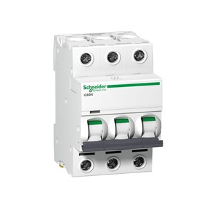 50A Acti9 IC60N Miniature circuit breaker, 3-pole, DIN-rail mounting, type C curve, 6kA short circuitbreaking capacity at 440VAC 50/60Hz, 20,000 cycle mechanical endurance, 10,000 cycle electricalendurance, IP20 environmental rating, EN/IEC 60898-1, EN/IEC 60947-2 standards