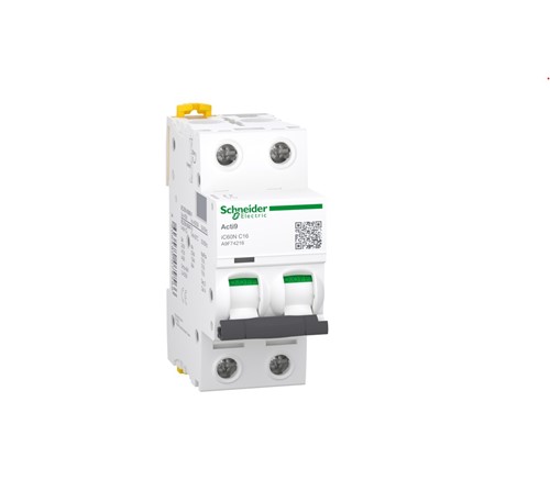 16A Miniature circuit breaker, two pole, DIN-rail mounting, type C curve, 6kA short circuit breakingcapacity at 400VAC 50/60Hz, 20,000 cycle mechanical endurance, 10,000 cycle electricalendurance, IEC/EN 60898-1, IEC/EN 60947-2