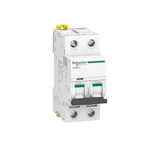 25A Miniature circuit breaker Acti9 iC60, two pole, DIN-rail mounting, type C curve, 6kA shortcircuit breaking capacity at 400VAC 50/60Hz, 20,000 cycle mechanical endurance, 10,000 cycleelectrical endurance