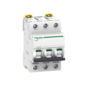 25A Miniature circuit breaker Acti9 iC60, three pole, DIN-rail mounting, type C curve, 6kA shortcircuit breaking capacity at 400VAC 50/60Hz, 20,000 cycle mechanical endurance, 10,000 cycleelectrical endurance