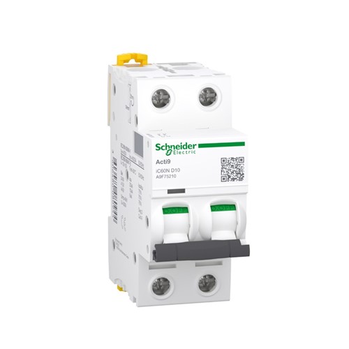 10A Miniature circuit breaker, 2-pole, DIN-rail mounting, D-curve, AC/DC networks, 6kA breakingcapacity at 440VAC, 20,000 cycle mechanical endurance, 10,000 cycle electrical endurance,IEC60947-2, IEC60898-1