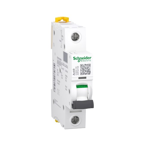 6A Miniature circuit breaker Acti9 iC60H, 1-pole, DIN-rail mounting, type C curve, 70kA shortcircuit breaking capacity at 240VAC 50/60Hz, 20,000 cycle mechanical endurance, 10,000 cycleelectrical endurance, IEC/EN 60947-2