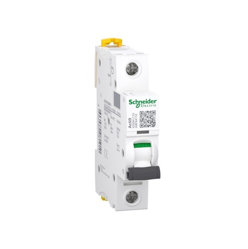 10A Acti9 IC60H Miniature circuit breaker, 1-pole, DIN-rail mounting, type C curve, 15kA shortcircuit breaking capacity at 220-2400VAC 50/60Hz, 20,000 cycle mechanical endurance, 10,000 cycleelectrical endurance, IP20 environmental rating, EN/IEC 60898-1, EN/IEC 60947-2 standards