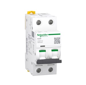 2A Miniature circuit breaker Acti9 iC60H, 2-pole, DIN-rail mounting, type C curve, 30kA shortcircuit breaking capacity at 240VAC 50/60Hz, 20,000 cycle mechanical endurance, 10,000 cycleelectrical endurance, IEC/EN 60947-2