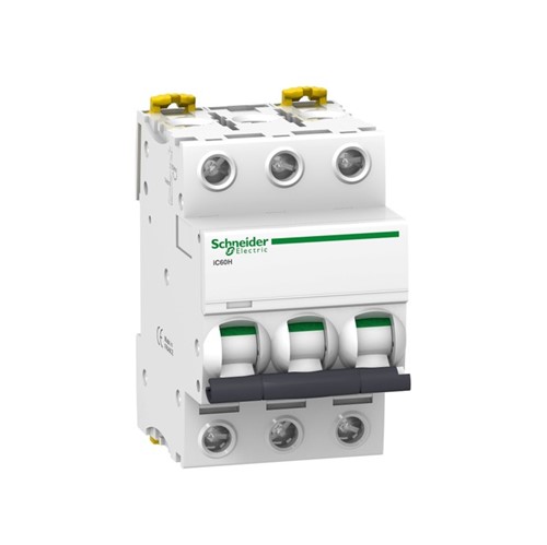 50A Acti9 IC60N Miniature circuit breaker, 3-pole, DIN-rail mounting, type C curve, 6kA short circuitbreaking capacity at 440VAC 50/60Hz, 20,000 cycle mechanical endurance, 10,000 cycle electricalendurance, IP20 environmental rating, EN/IEC 60898-1, EN/IEC 60947-2 standards