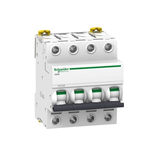 20A Miniature circuit breaker Acti9 iC60H, four pole, DIN-rail mounting, type C curve, 10kA shortcircuit breaking capacity at 440VAC 50/60Hz, 20,000 cycle mechanical endurance, 10,000 cycleelectrical endurance, IEC/EN 60947-2