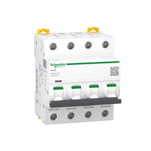 25A Miniature circuit breaker Acti9 iC60H, four pole, DIN-rail mounting, type C curve, 10kA shortcircuit breaking capacity at 440VAC 50/60Hz, 20,000 cycle mechanical endurance, 10,000 cycleelectrical endurance, IEC/EN 60947-2