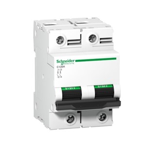 80A Miniature circuit breaker Acti9 C120H, two pole, 35mm symmetrical DIN-rail mounting, type Dcurve, 10kA short circuit breaking capacity at 440VAC 50/60Hz, 20,000 cycle mechanical endurance,5,000 cycle electrical endurance, IP20 protection, IEC/EN 60898-1, IEC/EN 60947-2