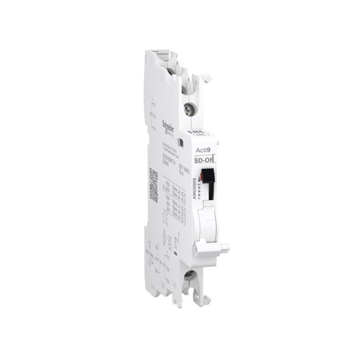 Acti9 Auxilliary contact, 2 C/O, OF/OF or OF/SD, 24VAC-415VAC, 24VDC-130VDC, 4kV rated impulsevoltage, clip-on DIN rail mounting, EN/IEC 60947-5-1