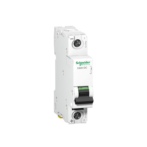 Acti 9 C60H-DC Miniature circuit breaker, 1-pole, 8-amp, C-curve, 4.5kA breaking capacity at 250VDC,DIN rail mounting, 20,000 cycle mechanical durability, 3,000 cycle electrical durability,EN/IEC60947-2
