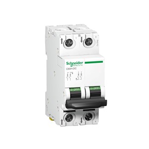 Acti 9 C60H-DC Miniature circuit breaker, 2-pole, 4-amp, C-curve, 20kA breaking capacity at 250VDC,DIN rail mounting, 20,000 cycle mechanical durability, 3,000 cycle electrical durability,EN/IEC60947-2