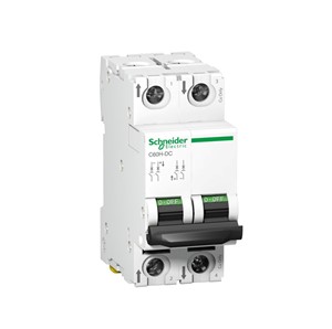 Acti 9 C60H-DC Miniature circuit breaker, 2-pole, 25-amp, C-curve, 6kA breaking capacity, 500VDC,DIN rail mounting, 20,000 cycle mechanical durability, 3,000 cycle electrical durability,EN/IEC60947-2