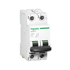 Acti 9 C60H-DC Miniature circuit breaker, 2-pole, 32-amp, C-curve, 6kA breaking capacity, 500VDC,DIN rail mounting, 20,000 cycle mechanical durability, 3,000 cycle electrical durability,EN/IEC60947-2