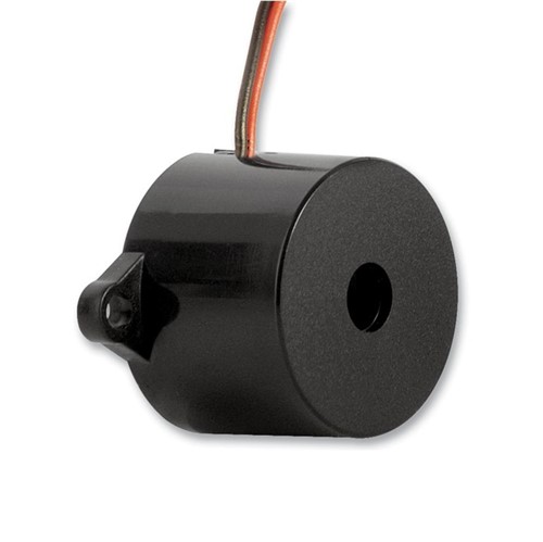 3300Hz 12VDC Piezo indicator, 3-20VDC operating voltage range, 20mA, 90dB(A) sound pressure, 23mm(D) x 19mm (H) case, 27.5mm pitch mounting flanges, 100mm UL1095 28AWG wire interface(stripped and tinned), top port sound vent