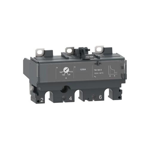ComPacT NSX100/160/250 DC 3-pole TM100D trip unit, thermal-magnetic trip technology, 100-amp triprating, 690VAC rated operational voltage, AC network, adjustable long-time protection pick-up,IP40 environmental protection, IEC/EN 60947-2