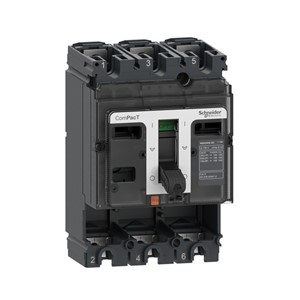 160A ComPacT NSX160F Circuit breaker frame, 3-pole, 160A rated current, 750VDC ratedoperational voltage 36kA/750VDC breaking capacity, 10,000 cycle mechanical endurance, 10,000 cycleelectrical endurance, IP40 protection, IEC/EN 60947-2
