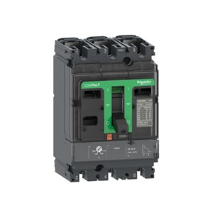 ComPacT NSX160F 3-pole TMD trip unit, thermal-magnetic trip technology. 160-amp triprating, 690VAC rated operational voltage, AC network, adjustable long-time protection pick-up,40,000 cycle mechanical endurance, 20,000 cycle electrical endurance (440Vin), IP40 environmentalprotection, IEC/EN 60947-2