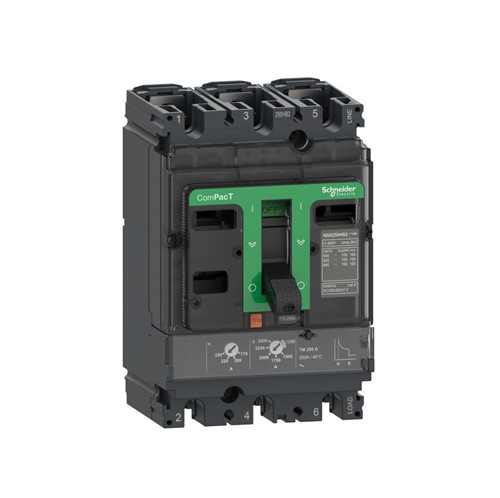 250A ComPacT NSX250F Circuit breaker, AC network, 36kA/415VAC breaking capacity, 3-pole, 20,000cycle mechanical endurance, 10,000 cycle electrical endurance, IP40 protection, IEC/EN60947-2