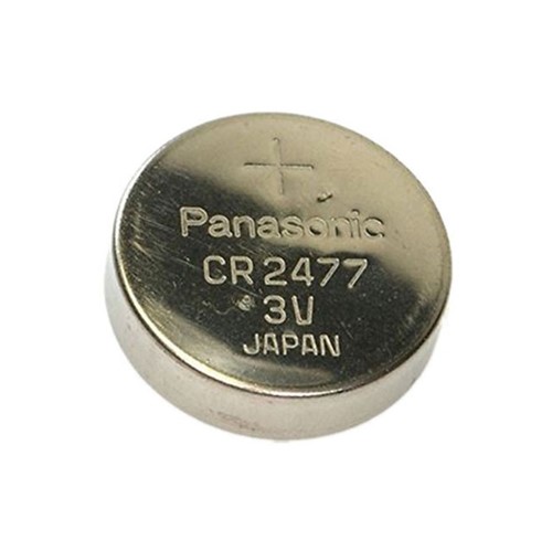 3V 1000mAh Lithium coin cell battery (CR2477), 24.5mm x 7.7mm, 0.2mA continuous drain, -30c to+85c operating temperature range, high-rate pulse discharge, excellent low temperature performance
