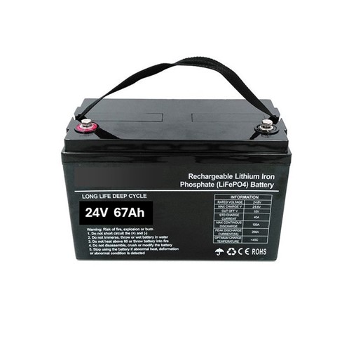 25.6V 67Ah LiFePO4 High performance battery, 1715Wh,integrated BMS PCBA, 90A maximum discharge current, 67A maximum charge current, sealedconstruction, 256mm (L) x 165mm (W) x 210mm (H), M8 screw terminals with bolts and lock washers,11.7KG

Applications:

- Mobile scooters - Golf trundlers- Golf buggies - Toys- Trolling motors - Motorhomes and caravans- Solar energy storage