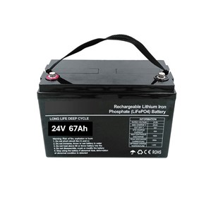 25.6V 67Ah LiFePO4 High performance battery, 1715Wh,integrated BMS PCBA, 90A maximum discharge current, 67A maximum charge current, sealedconstruction, 256mm (L) x 165mm (W) x 210mm (H), M8 screw terminals with bolts and lock washers,11.7KG

Applications:

- Mobile scooters - Golf trundlers- Golf buggies - Toys- Trolling motors - Motorhomes and caravans- Solar energy storage