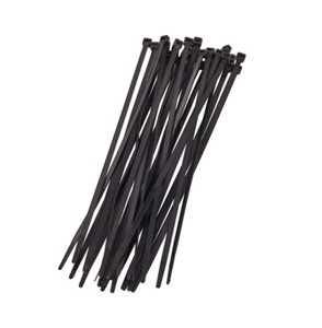 250mm x 3.6mm cable tie, black nylon 66(UL), 18KG tensile strength, 94V-2 flame class, UV resistant