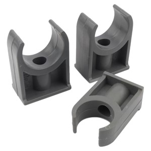 40mm Grey PVC U-type pipe clamp, fast connect clamp style, 1 x screw mounting hole, 20mmstandoff height