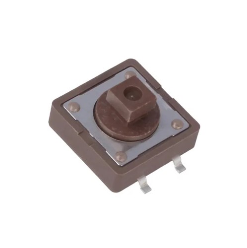 SMD Tactile switch, 12mm x 12mm, 7.3mm shaft height (brown), 160gf operating force, 12VDC 50mArating, 200,000 cycle operating life, -40C to +85C operating temperature range