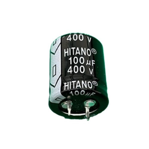 100uF 400V 10% Electrolytic capacitor, long life, high temperature rating, 3000hrs @ +105c, 0.70Aripple current, 22mm x 30mm case size, 10mm PCB pitch