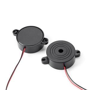 2800Hz +/-500Hz 12VDC Panel mount piezoelectric audio buzzer, 3-20VDC operating voltage, 96dBsound output at 30cm, 41.8mm x 16mm, 140mm red/black UL1007 AWG28 flying leads