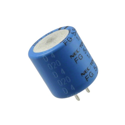 1F 5.5V Radial super capacitor, EDLC, -20/+80%, 5.08mm pin pitch, 16.5mm (d) x 19mm (h), 65mRequivalent series resistance, -40c to +85c operating temperature range