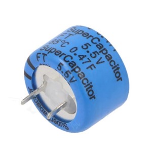 0.47F 5.5V Radial super capacitor, EDLC, -20/+80%, 5.08mm pin pitch, 16.5mm (d) x 13mm (h), 6.5Requivalent series resistance, -40c to +85c operating temperature range