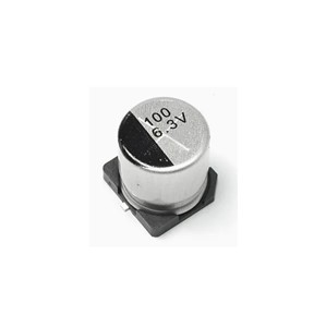 100uF 6.3V 20% SMD Electrolytic capacitor, -40C to +85C operating temperature range, 2000hrendurance, 89mA ripple current, 6.3mm x 5.3mm package