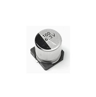 100uF 6.3V 20% SMD Electrolytic capacitor, -40C to +85C operating temperature range, 2000hrendurance, 89mA ripple current, 6.3mm x 5.3mm package