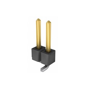 2-Pin SMD 2.54mm Vertical pin header, placement cap fitted, 600V AC/DC 3A rating, UL94V-0 LCP,10u" gold plated brass pins, tape and reel packaging (550pcs/reel)