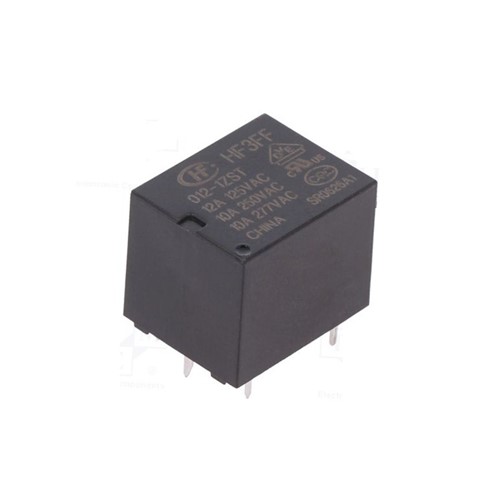 12VDC 10A / 277VAC 10A Sub-miniature high power relay, 5-pin PCB mount, 1 Form C, 280W switchingpower rating, plastic sealed, AgSnO2 contact material, UL/CUL/TUV/VDE approved