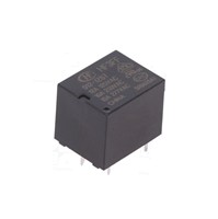 12VDC 10A / 277VAC 10A Sub-miniature high power relay, 5-pin PCB mount, 1 Form C, 280W switchingpower rating, plastic sealed, AgSnO2 contact material, UL/CUL/TUV/VDE approved